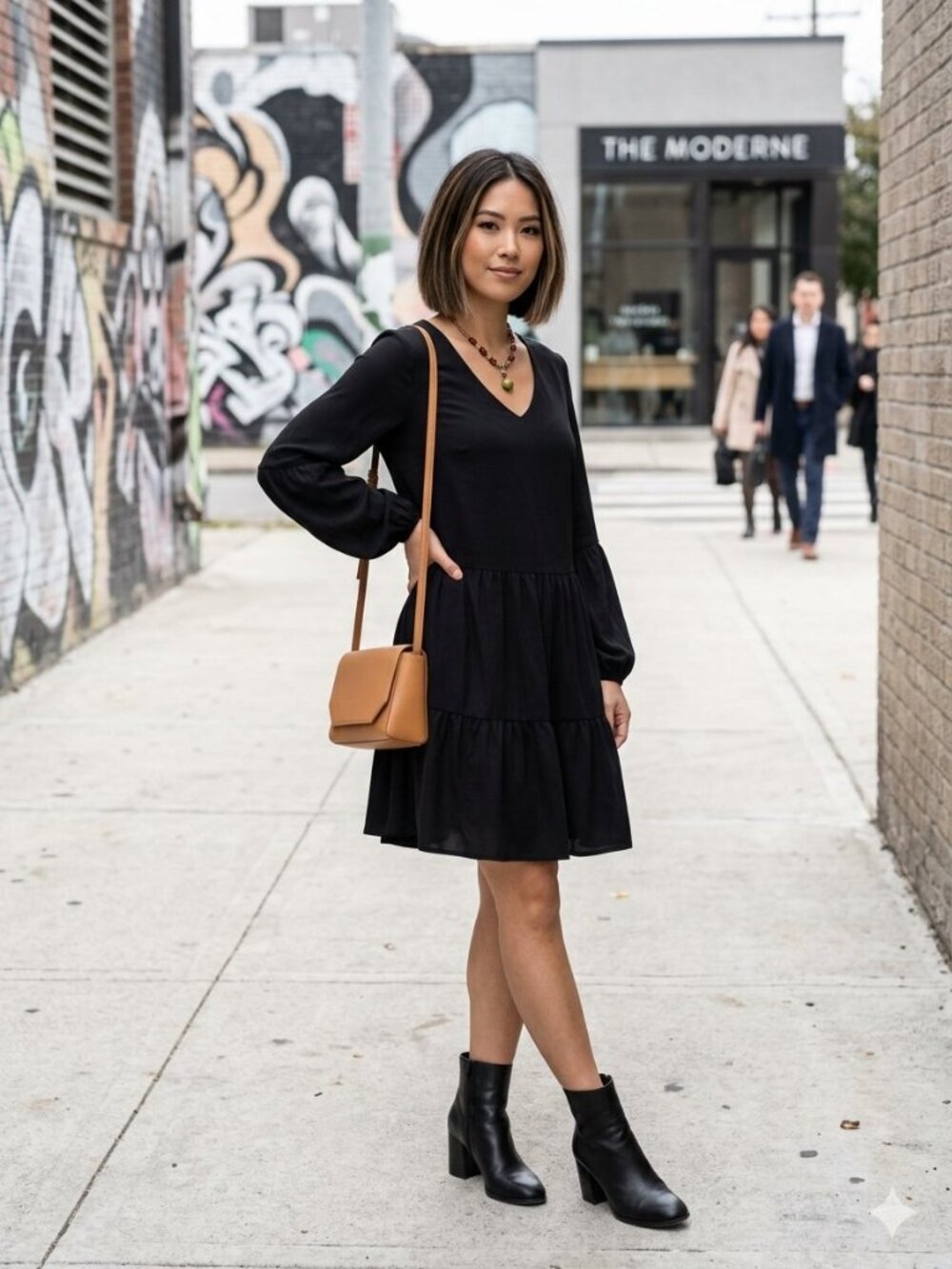 MissLook Women SZ S Black Balloon Sleeve V Neck Ruffle Tiered Swing Shift Dress